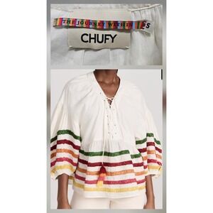 Chufy Liberty Embroidered V Neck Ballon‎ Sleeve Blouse Sz. Small